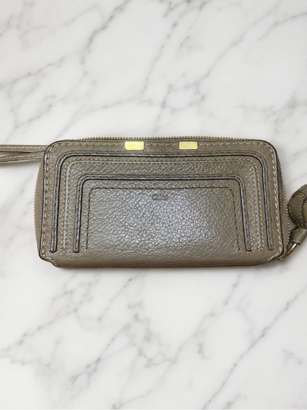 Chloé Taupe Zip Around Long Wallet | Leather Wristlet Style